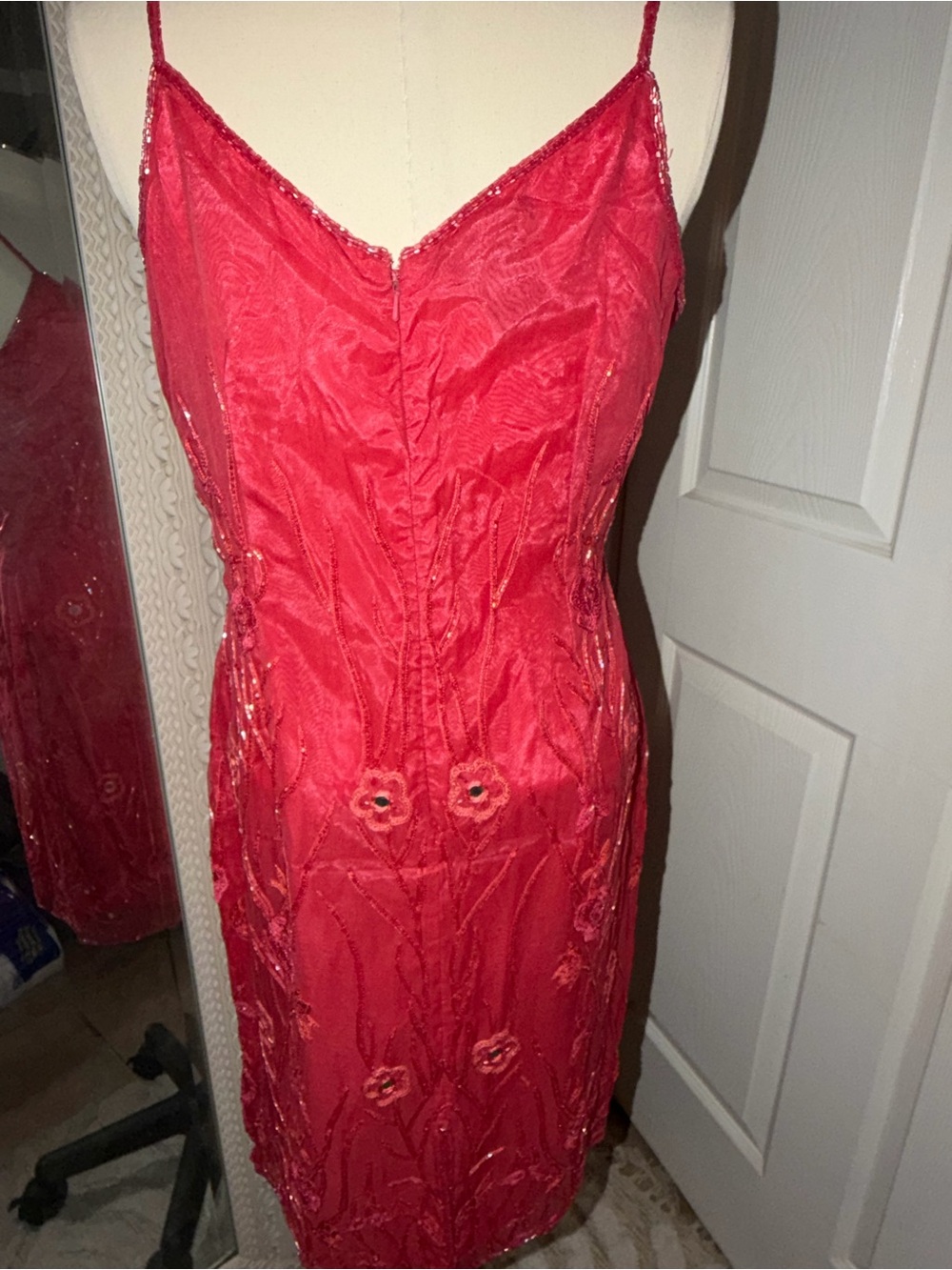 Chaudry Red Spaghetti-Strap Lace Mini Dress - Picture 5 of 13